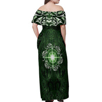 New Zealand Matariki Tupuarangi Off Shoulder Maxi Dress Maori Moko Green Galaxy