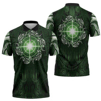 New Zealand Matariki Tupuarangi Zipper Polo Shirt Maori Moko Green Galaxy