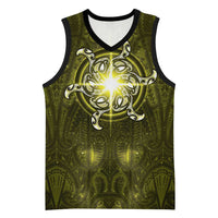 New Zealand Matariki Hiwaiterangi Basketball Jersey Maori Moko Yellow Galaxy LT05 Unisex Yellow - Polynesian Pride