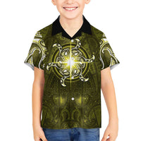 New Zealand Matariki Hiwaiterangi Family Matching Off Shoulder Maxi Dress and Hawaiian Shirt Maori Moko Yellow Galaxy LT05 Son's Shirt Yellow - Polynesian Pride