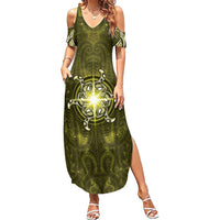 New Zealand Matariki Hiwaiterangi Family Matching Summer Maxi Dress and Hawaiian Shirt Maori Moko Yellow Galaxy LT05 Mom's Dress Yellow - Polynesian Pride