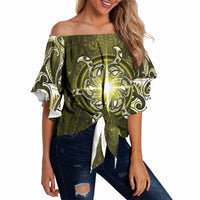 New Zealand Matariki Hiwaiterangi Off Shoulder Wrap Waist Top Maori Moko Yellow Galaxy LT05 - Polynesian Pride