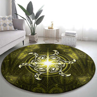 New Zealand Matariki Hiwaiterangi Round Carpet Maori Moko Yellow Galaxy