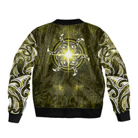 New Zealand Matariki Hiwaiterangi Sleeve Zip Bomber Jacket Maori Moko Yellow Galaxy