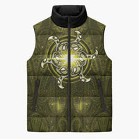 New Zealand Matariki Hiwaiterangi Sleeveless Puffer Jacket Maori Moko Yellow Galaxy