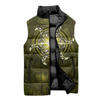 New Zealand Matariki Hiwaiterangi Sleeveless Puffer Jacket Maori Moko Yellow Galaxy