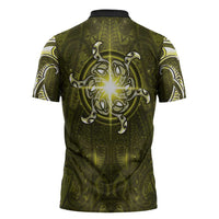 New Zealand Matariki Hiwaiterangi Zipper Polo Shirt Maori Moko Yellow Galaxy LT05 - Polynesian Pride