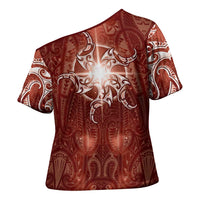 New Zealand Matariki Pohutukawa Cross Shoulder Shirt Maori Moko Red Galaxy