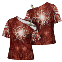 New Zealand Matariki Pohutukawa Cross Shoulder Shirt Maori Moko Red Galaxy