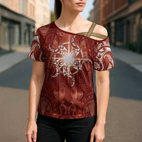 New Zealand Matariki Pohutukawa Cross Shoulder Shirt Maori Moko Red Galaxy