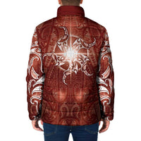 New Zealand Matariki Pohutukawa Padded Jacket Maori Moko Red Galaxy
