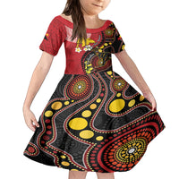 Papua New Guinea And Australia Aboriginal Family Matching Off Shoulder Short Dress and Hawaiian Shirt Bird Of Paradise And Kangaroo Together LT05 Daughter's Dress Red - Polynesian Pride