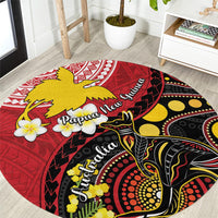 Papua New Guinea And Australia Aboriginal Round Carpet Bird Of Paradise And Kangaroo Together LT05 Red - Polynesian Pride