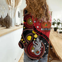Papua New Guinea And Australia Aboriginal Women Casual Shirt Bird Of Paradise And Kangaroo Together LT05 - Polynesian Pride