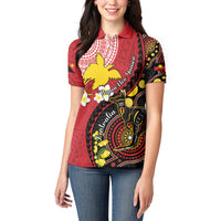 Papua New Guinea And Australia Aboriginal Women Polo Shirt Bird Of Paradise And Kangaroo Together LT05 - Polynesian Pride