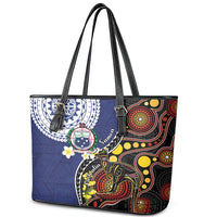Samoa And Australia Together Leather Tote Bag Aboriginal Mix Polynesian