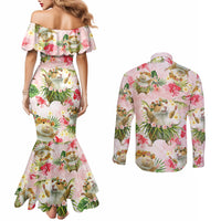 Hawaii Guinea Hula Pig Couples Matching Mermaid Dress and Long Sleeve Button Shirt Funny Tropical Style