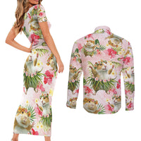 Hawaii Guinea Hula Pig Couples Matching Short Sleeve Bodycon Dress and Long Sleeve Button Shirt Funny Tropical Style
