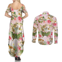 Hawaii Guinea Hula Pig Couples Matching Summer Maxi Dress and Long Sleeve Button Shirt Funny Tropical Style