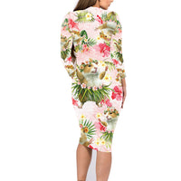 Hawaii Guinea Hula Pig Family Matching Long Sleeve Bodycon Dress and Hawaiian Shirt Funny Tropical Style