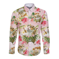 Hawaii Guinea Hula Pig Long Sleeve Button Shirt Funny Tropical Style