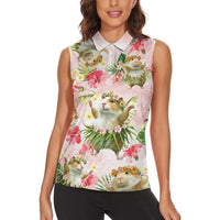Hawaii Guinea Hula Pig Women Sleeveless Polo Shirt Funny Tropical Style