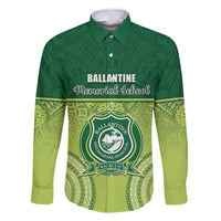 Personalised Ballantine Memorial School Family Matching Off Shoulder Maxi Dress and Hawaiian Shirt With Fijian Tapa Pattern LT05 Dad's Shirt - Long Sleeve Green - Polynesian Pride