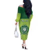 Personalised Ballantine Memorial School Off The Shoulder Long Sleeve Dress With Fijian Tapa Pattern LT05 - Polynesian Pride
