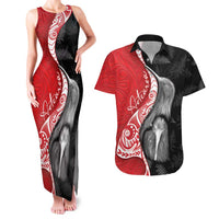 New Zealand Aotearoa Couples Matching Tank Maxi Dress and Hawaiian Shirt Kiwi Fern Maori Pattern Red Version LT05 Red - Polynesian Pride
