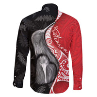 New Zealand Aotearoa Family Matching Off The Shoulder Long Sleeve Dress and Hawaiian Shirt Kiwi Fern Maori Pattern Red Version LT05 - Polynesian Pride