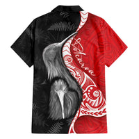 New Zealand Aotearoa Family Matching Off Shoulder Short Dress and Hawaiian Shirt Kiwi Fern Maori Pattern Red Version LT05 - Polynesian Pride