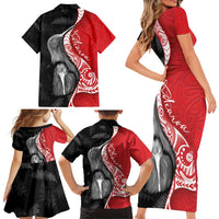 New Zealand Aotearoa Family Matching Short Sleeve Bodycon Dress and Hawaiian Shirt Kiwi Fern Maori Pattern Red Version LT05 - Polynesian Pride