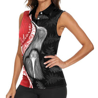 New Zealand Aotearoa Women Sleeveless Polo Shirt Kiwi Fern Maori Pattern Red Version