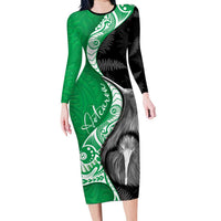 New Zealand Aotearoa Family Matching Long Sleeve Bodycon Dress and Hawaiian Shirt Kiwi Fern Maori Pattern Green Version LT05 Mom's Dress Green - Polynesian Pride