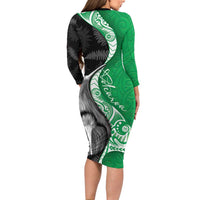 New Zealand Aotearoa Family Matching Long Sleeve Bodycon Dress and Hawaiian Shirt Kiwi Fern Maori Pattern Green Version LT05 - Polynesian Pride