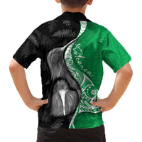 New Zealand Aotearoa Family Matching Off The Shoulder Long Sleeve Dress and Hawaiian Shirt Kiwi Fern Maori Pattern Green Version LT05 - Polynesian Pride