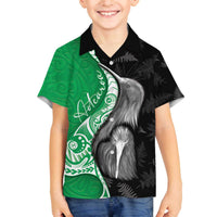New Zealand Aotearoa Family Matching Off The Shoulder Long Sleeve Dress and Hawaiian Shirt Kiwi Fern Maori Pattern Green Version LT05 Son's Shirt Green - Polynesian Pride
