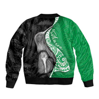 New Zealand Aotearoa Sleeve Zip Bomber Jacket Kiwi Fern Maori Pattern Green Version