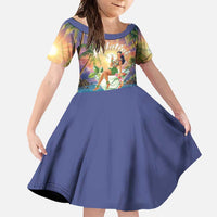 Aloha Hawaii Family Matching Long Sleeve Bodycon Dress and Hawaiian Shirt Hula Martini Tropical Vibes LT05 Daughter's Dress Colorful - Polynesian Pride