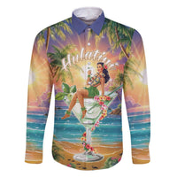 Aloha Hawaii Family Matching Off The Shoulder Long Sleeve Dress and Hawaiian Shirt Hula Martini Tropical Vibes LT05 Dad's Shirt - Long Sleeve Colorful - Polynesian Pride