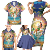 Aloha Hawaii Family Matching Short Sleeve Bodycon Dress and Hawaiian Shirt Hula Martini Tropical Vibes LT05 - Polynesian Pride