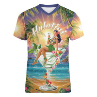 Aloha Hawaii Women V-Neck T-Shirt Hula Martini Tropical Vibes LT05 Female Colorful - Polynesian Pride