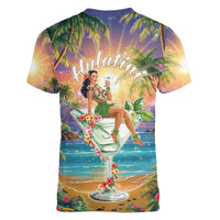 Aloha Hawaii Women V-Neck T-Shirt Hula Martini Tropical Vibes LT05 - Polynesian Pride