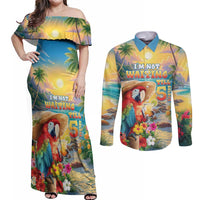 Hawaii Parrot Couples Matching Off Shoulder Maxi Dress and Long Sleeve Button Shirt Im Not Waiting Till 5 Oclock