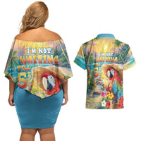 Hawaii Parrot Couples Matching Off Shoulder Short Dress and Hawaiian Shirt Im Not Waiting Till 5 Oclock