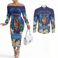 Guam Liberation Day Couples Matching Off The Shoulder Long Sleeve Dress and Long Sleeve Button Shirt Pas Para I Chamoru