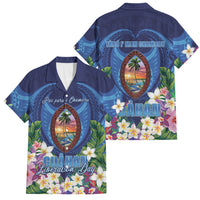 Guam Liberation Day Family Matching Long Sleeve Bodycon Dress and Hawaiian Shirt Pas Para I Chamoru LT05 Dad's Shirt - Short Sleeve Navy - Polynesian Pride