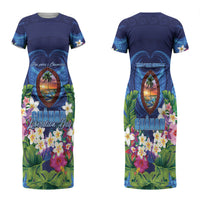 Guam Liberation Day Family Matching Short Sleeve Bodycon Dress and Hawaiian Shirt Pas Para I Chamoru LT05 Mom's Dress Navy - Polynesian Pride