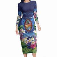 Guam Liberation Day Long Sleeve Bodycon Dress Pas Para I Chamoru LT05 Long Dress Navy - Polynesian Pride