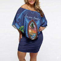 Guam Liberation Day Off Shoulder Short Dress Pas Para I Chamoru LT05 Women Navy - Polynesian Pride
